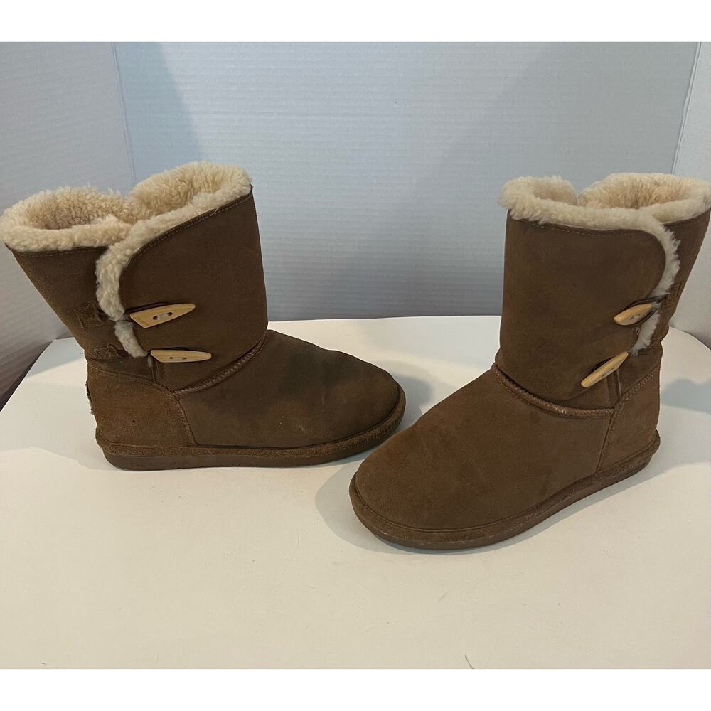 Bearpaw Womens Winter Boots Brown Mid Calf Button Flat Faux‎ Fur Lined 7 - Picture 2 of 9